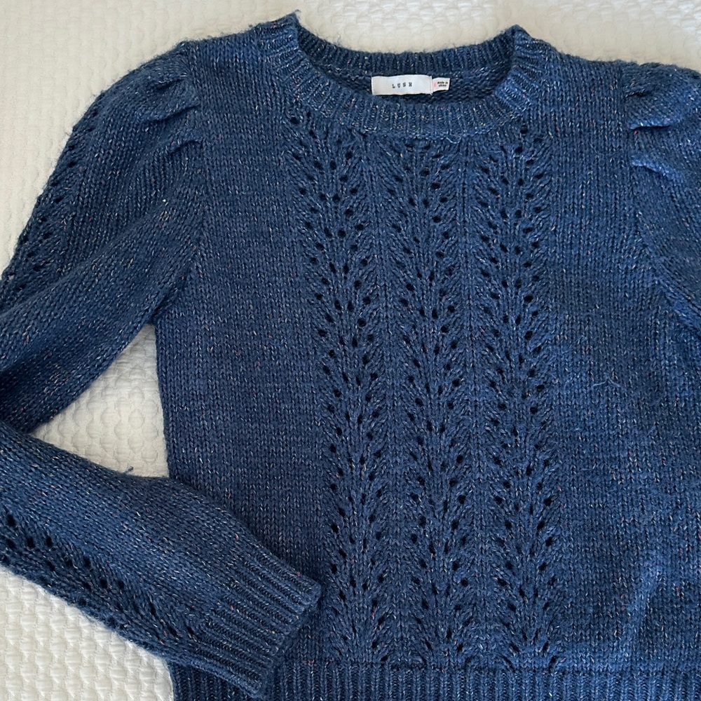 Lush Blue Textured Crew Neck Sweater